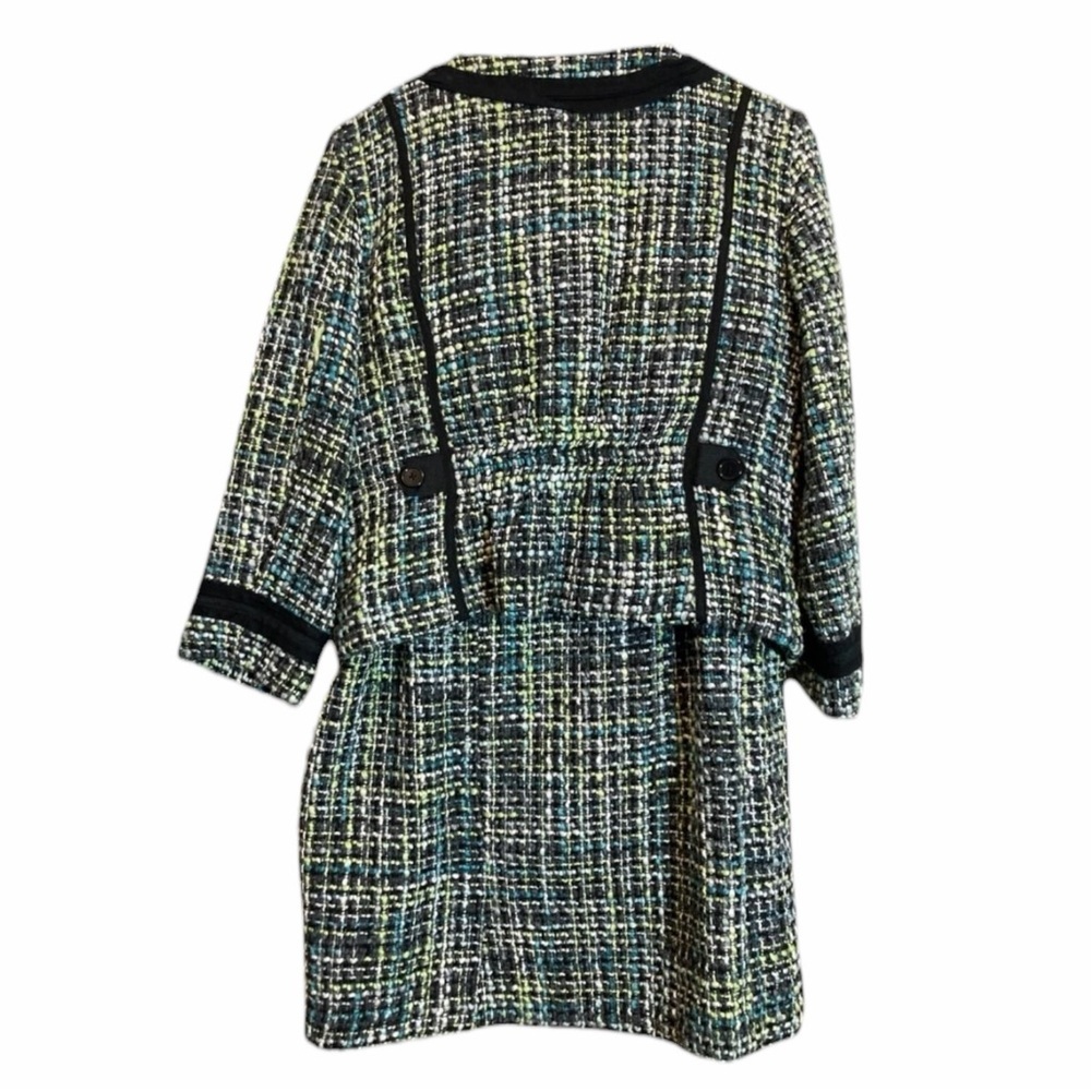 SANDRO ✘ Preppy Turquoise Black Tweed Jacket Midi Skirt Suit 2 Pc Set Office, L - Picture 3 of 12